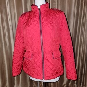 Talbots Petites Red  Quilted Nylon Zip-Up Jacket Size Large Petite